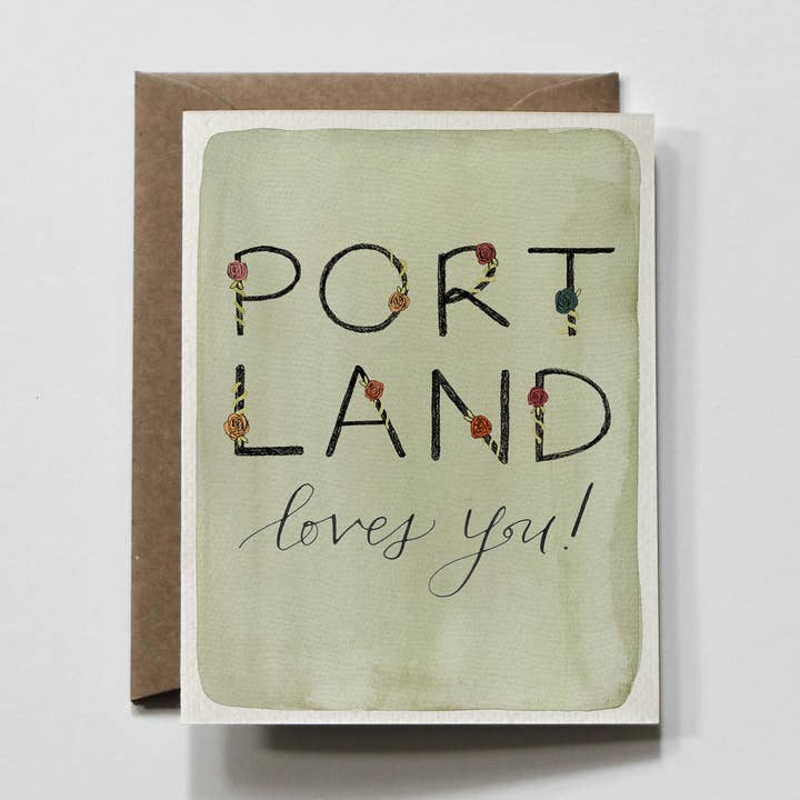 Letters | Portland, Oregon Loves You Everyday Greeting Card for wholesale by everglow handmade