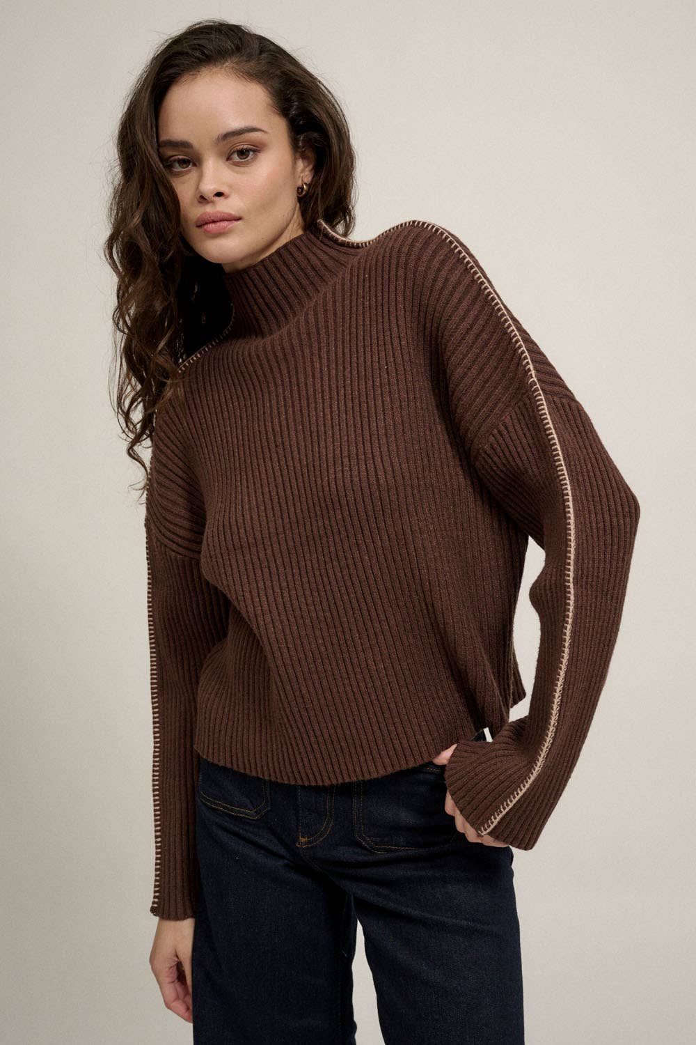 Promesa USA - Wholesale Knit Sweater - Women's - Solid High Neck Rib Knit Expose Seam Sweater20