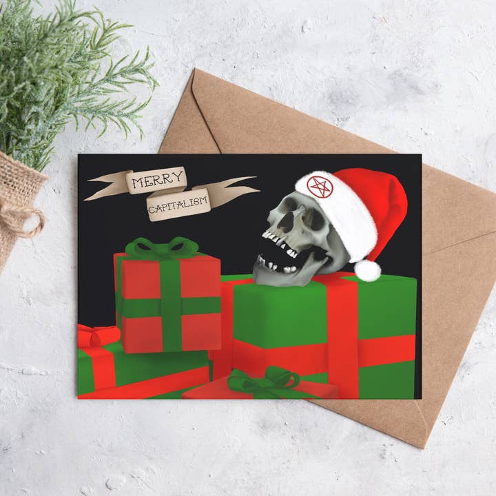 Merry Capitalism Christmas Card for wholesale by Maia Sky Art