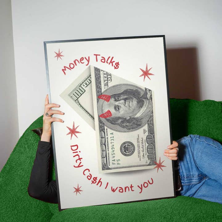 Pengar pratar smutsiga kontanter inspirerad tryck för wholesale av Perko Prints LTD