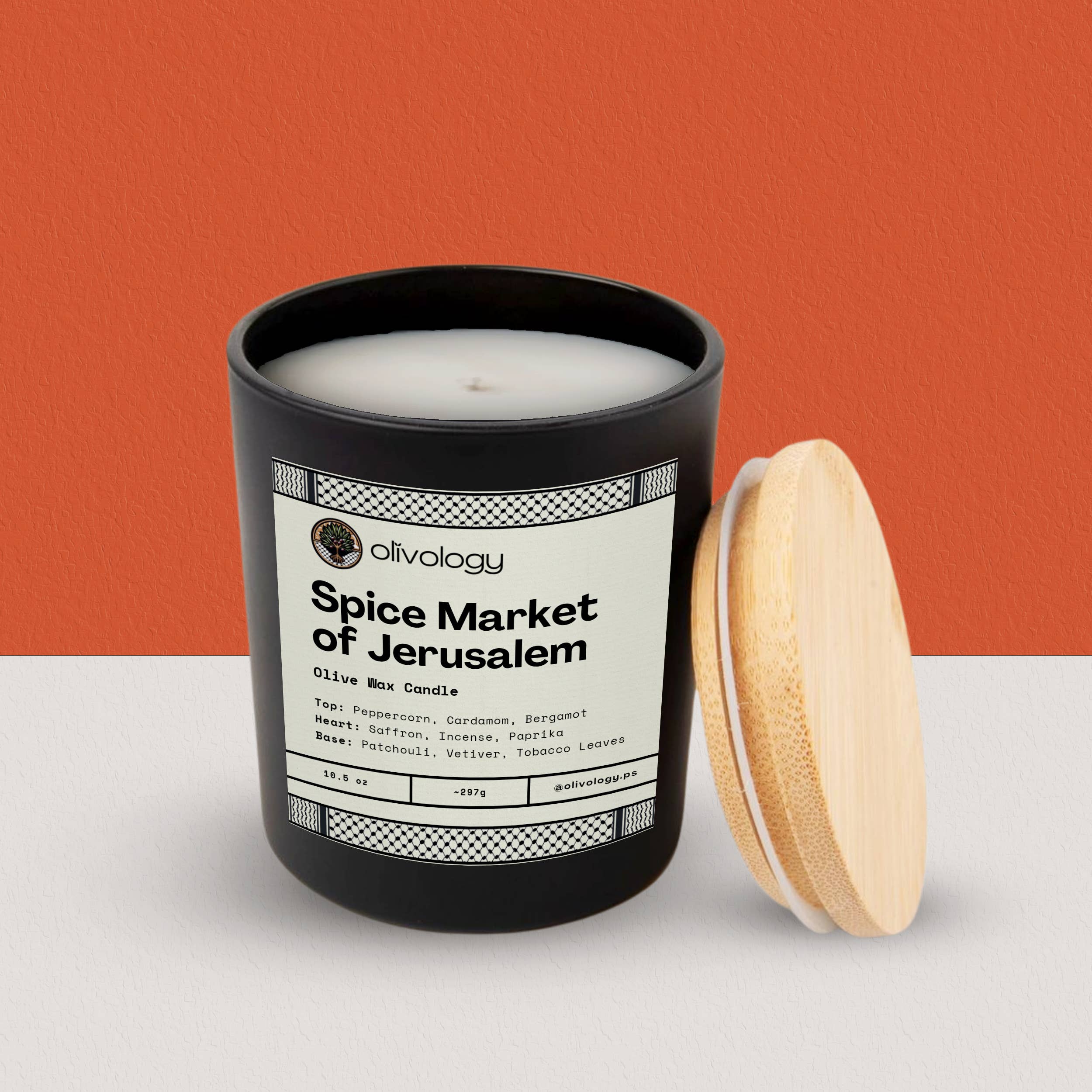 Olivology – Vela em jarro/copo por atacado – Mercado de Especiarias de Jerusalém — Vela Artesanal de Cera de Azeitona 300g