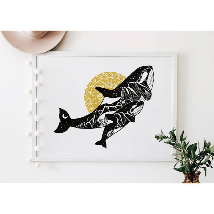 Mountain Mornings – Engroshandel Kunsttryk – Orca Mama og Baby Print3