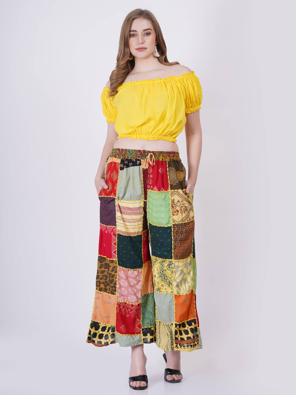 Wevez - Wholesale Pants - Women's - Women Multi Patchwork Wide Leg Pajama Acidwash Pant Mix Lot5