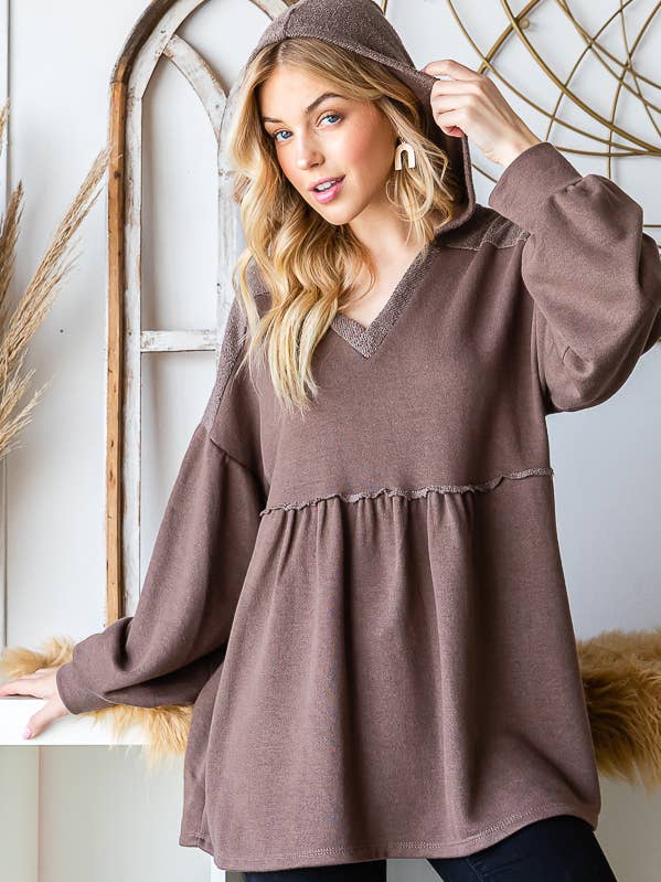 Massief Katoenmix Baby Doll Drop Shoulder Hoodie Top T5241 voor wholesale door 7th Ray