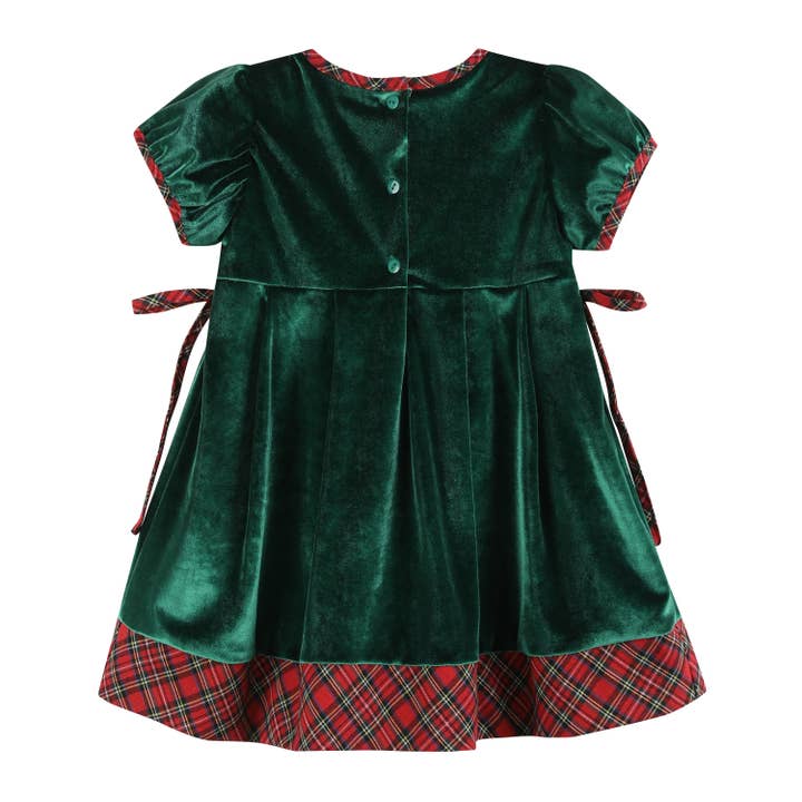 Lil Cactus - Wholesale Dress - Kids - Green Velvet Tartan Bows Dress1