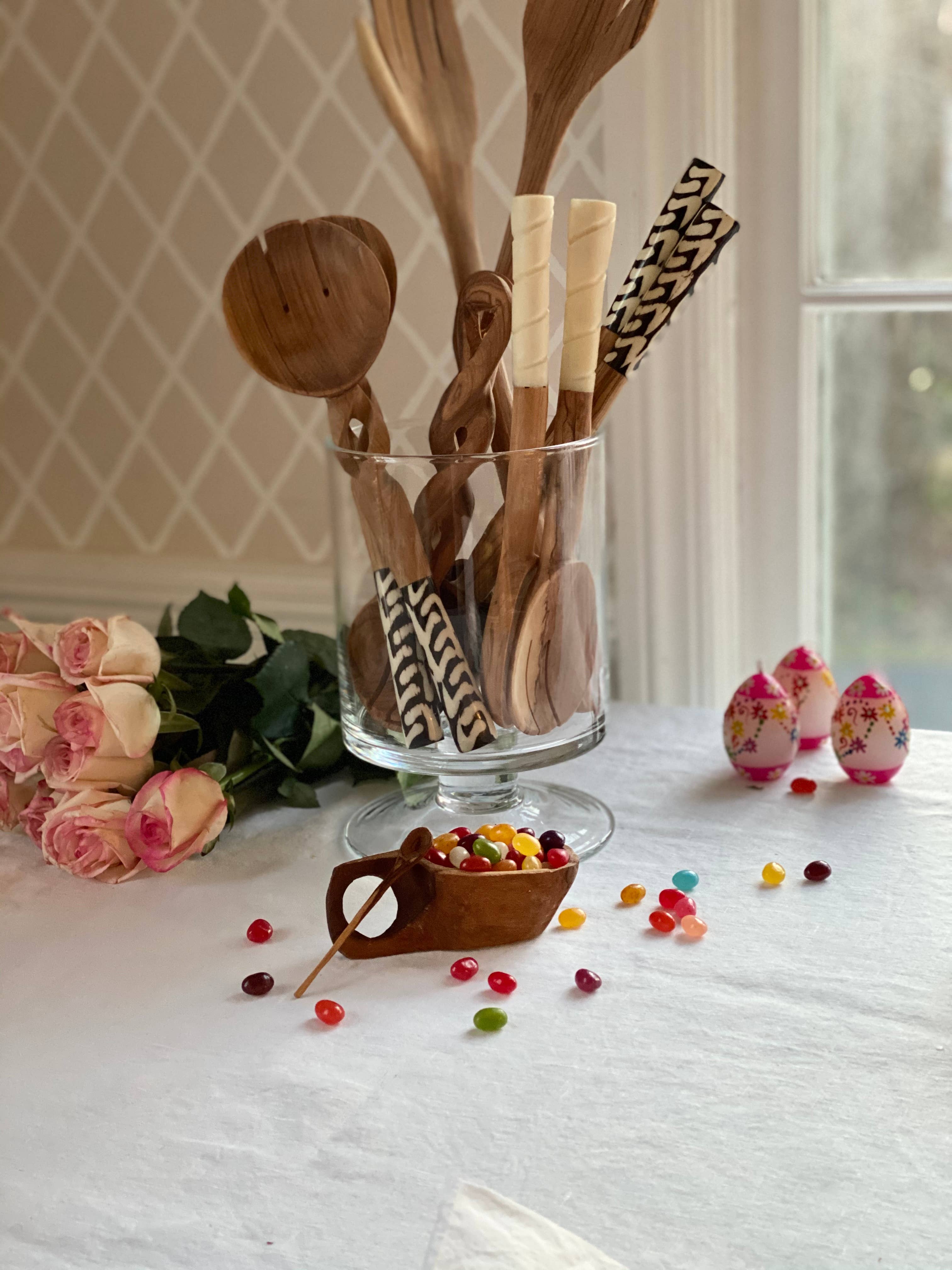 Global Crafts - Wholesale Serving Utensil - Olive Wood Serving Set, Braided Batik Handles2