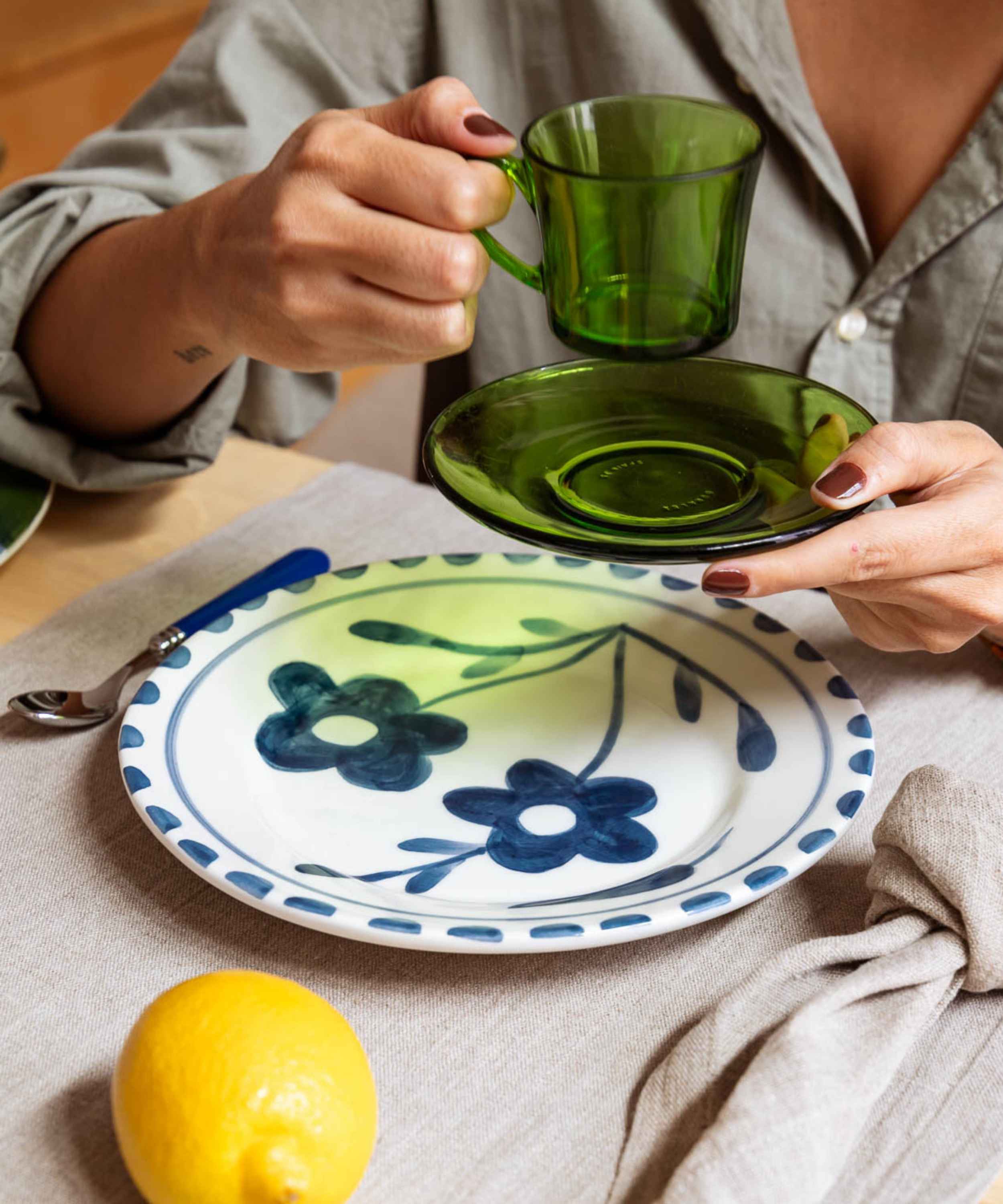 Valsa Home - Wholesale Salad Plate - Blue Flowers Dessert Plate WS3