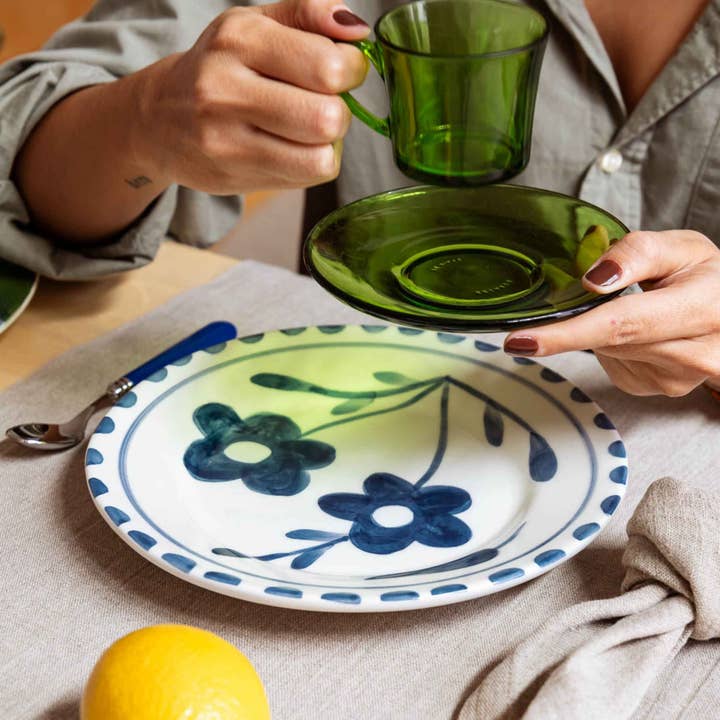 Valsa Home - Wholesale Salad Plate - Blue Flowers Dessert Plate WS3