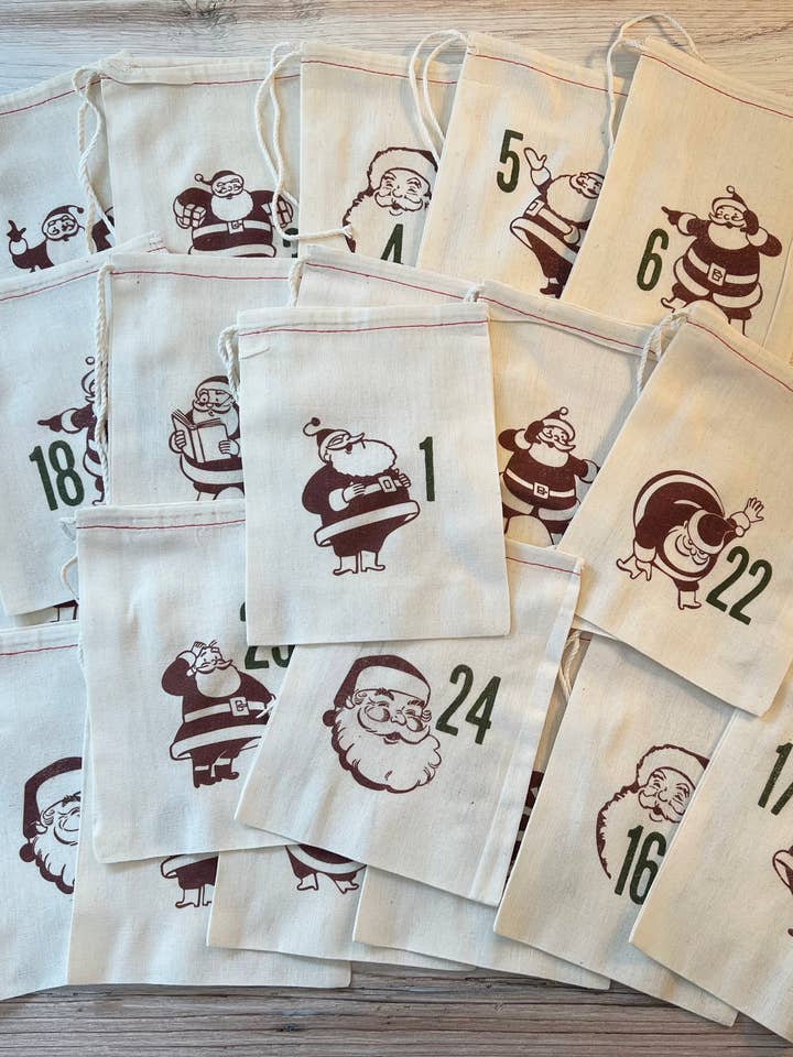 Santa Claus Retro Advent Calendar Christmas Bags for wholesale by Kport Gift Company