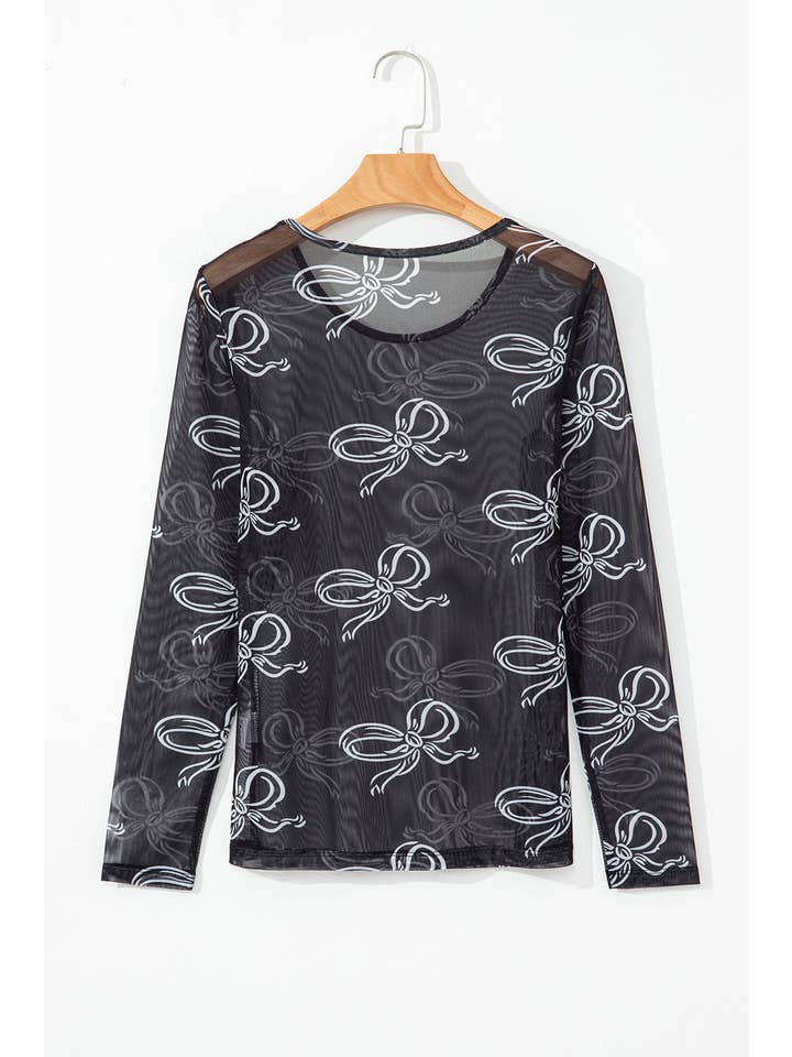 PRETTY BASH - Wholesale Blouse - Women's - Bow Long Sleeve Mesh Top6