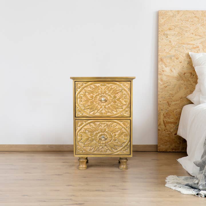 Spitiko Homes Carving sengelamper 2 skuffer bord 20x14x30 for engroshandel hos Spitiko Homes