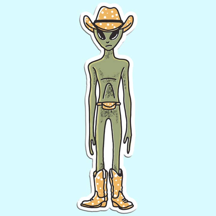 Alien Cowboy Sticker Decal, Funny Sticker, Alien Sticker for wholesale by Mugsby