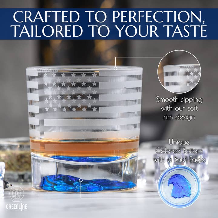 Greenline Goods - Wholesale Growler - Eagle Whiskey Glasses With Etched Flag3