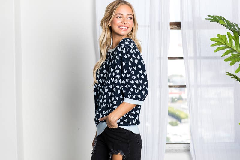Joh Apparel - Wholesale Knit Sweater - Women's - Syeda Knitted Stretch Sweater with Scattered Hearts6