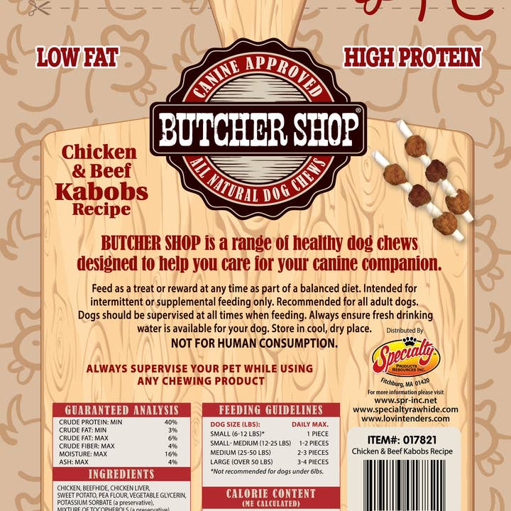 Lovin Tenders - Wholesale Pet Treats - Dog - Butcher Shop Chicken & Beef Kabobs, 25-Pk1