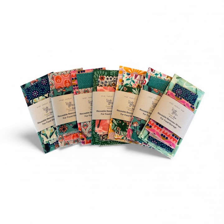 Beeswax Food Wraps- 3 pack with a variety of prints (Winter) for wholesale by Green Bee