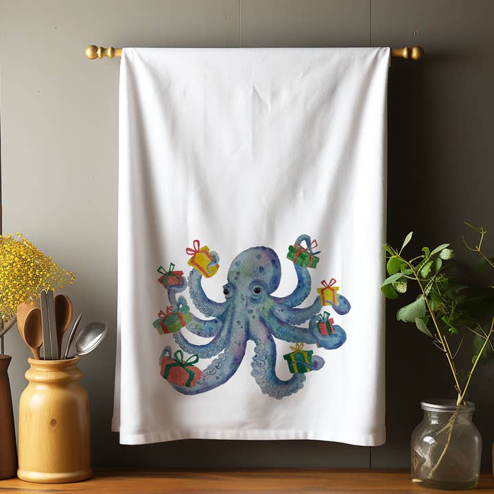 Torchon de cuisine Christmas Octopus pour la vente par Blue Poppy Designs