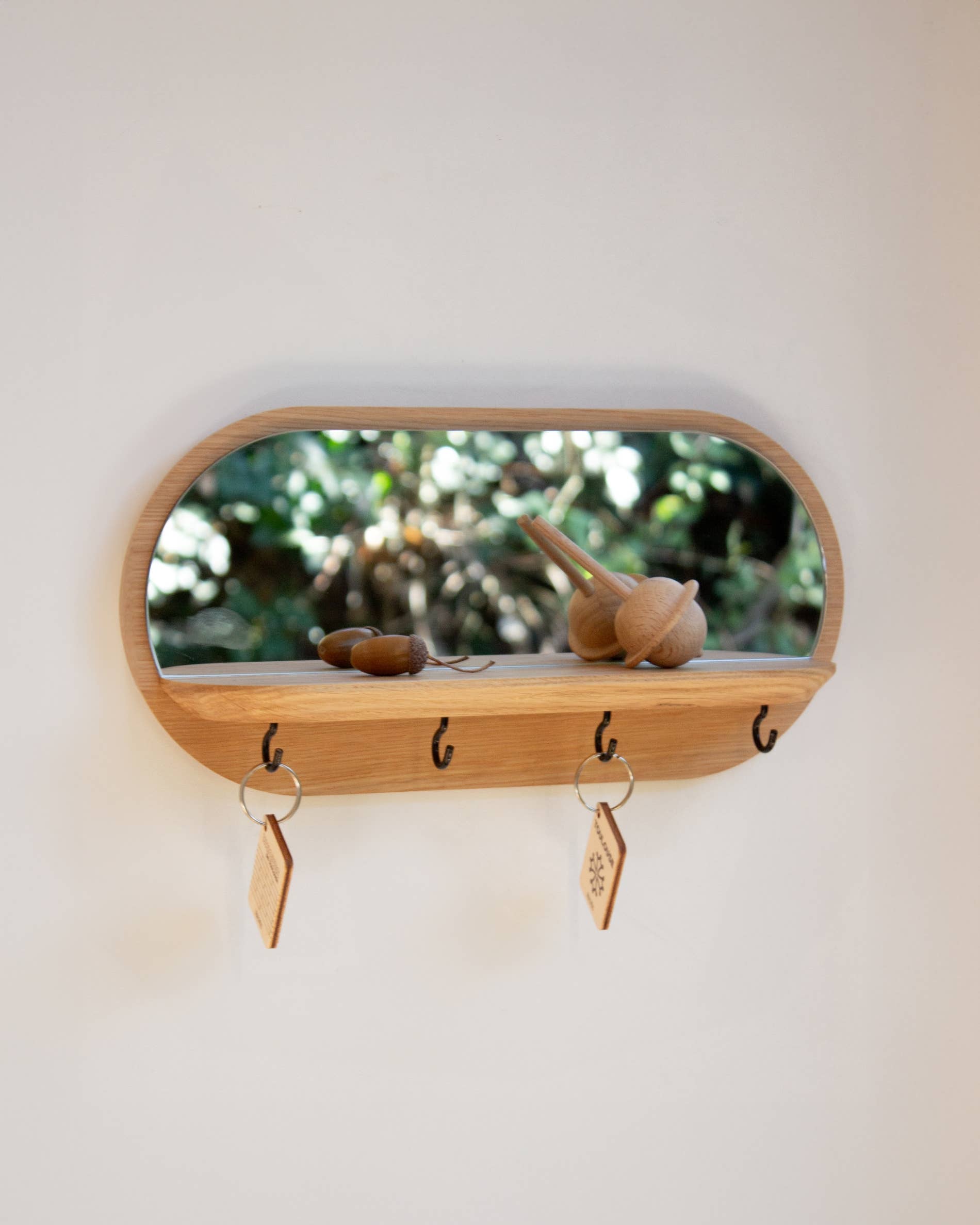 Reine Mère - Wholesale Wall Mirror - Mini-moonlight wooden mirror with black hooks Made in France1