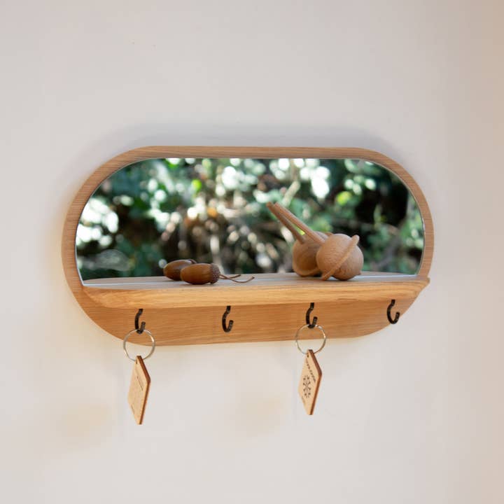 Reine Mère - Wholesale Wall Mirror - Mini-moonlight wooden mirror with black hooks Made in France1