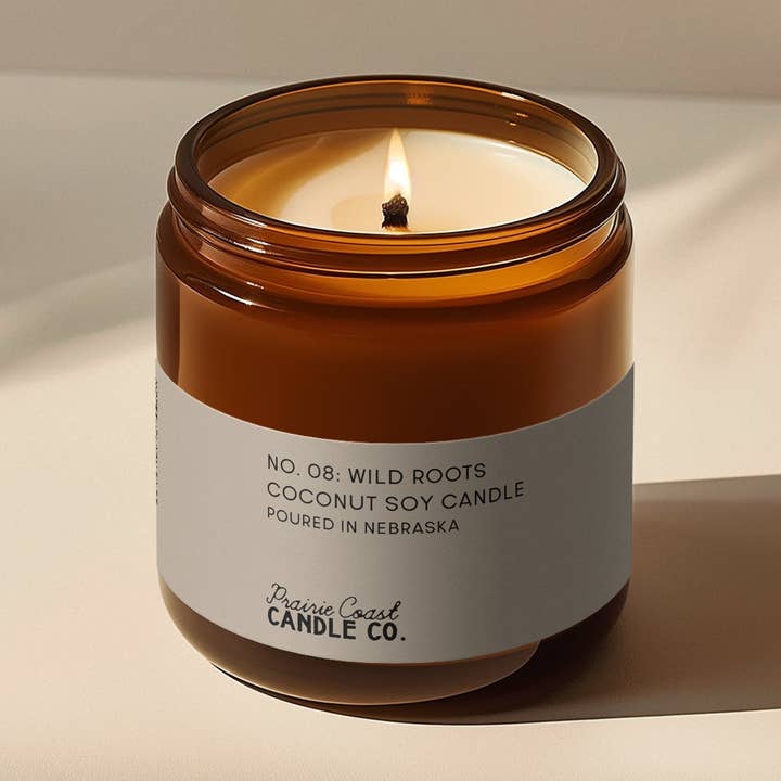No. 08: Wild Roots Coconut Soy Candle for wholesale by Prairie Coast Candle Co.