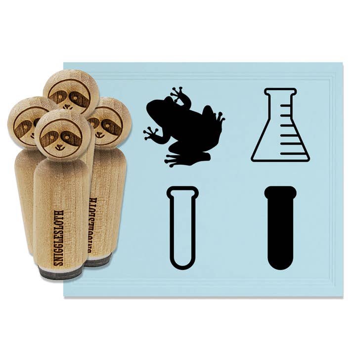 School Science Class Beaker Test Tube Frog Rubber Stamp Set for Stamping Crafting Planners for wholesale by Sniggle Sloth