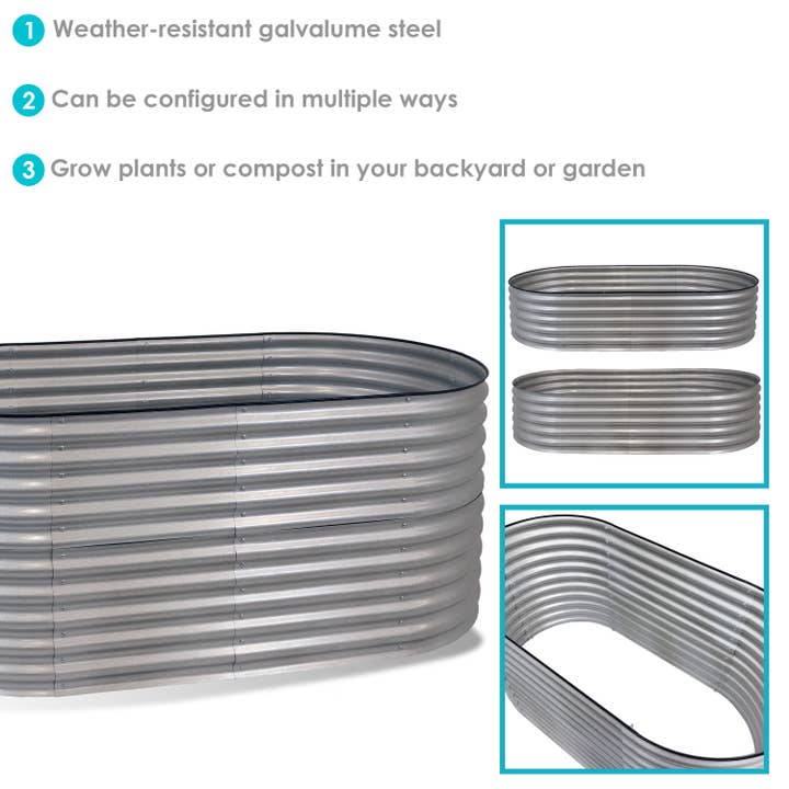 Sunnydaze Decor - Wholesale Planter Box - Steel Oval Raised Garden Bed - Silver - 79 in x 32 in2