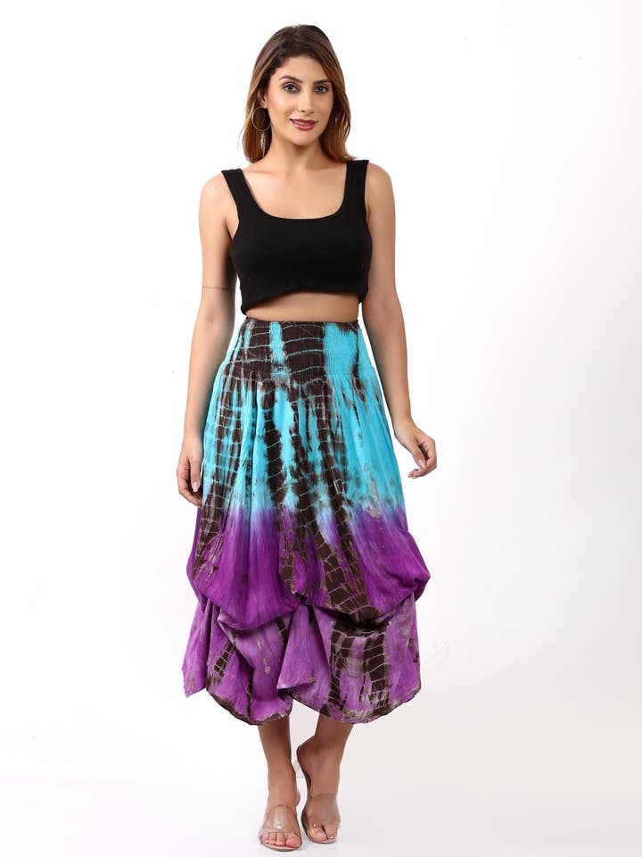 Kvinders batikmønstrede nederdel med høj elastisk talje i dhoti-stil mix lot for engroshandel hos Wevez