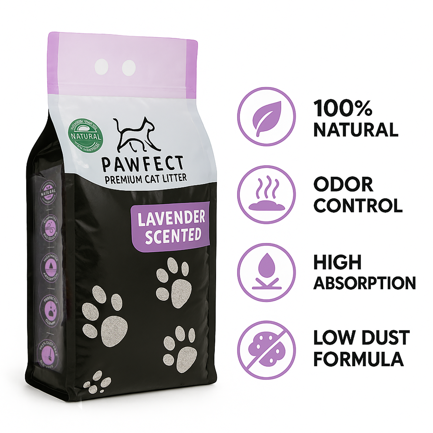 Pawfect Premium Cat Litter – wholesale Cat litter – Lavender Scented Clumping Cat Litter–17.2 lb / 9L, Dust-Free1