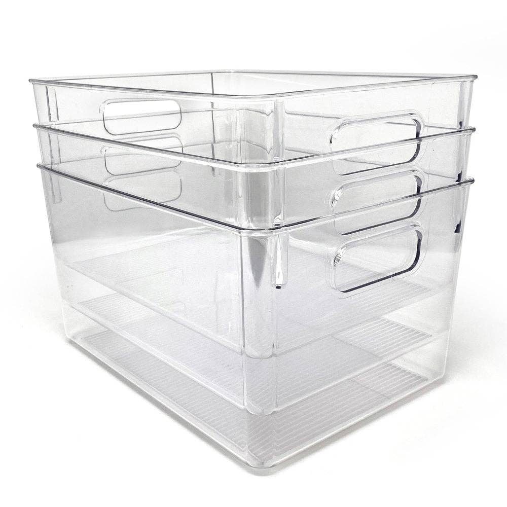 Isaac Jacobs International - Wholesale Storage Bin - Isaac Jacobs 3-Pack Clear Storage Bins with Handles0