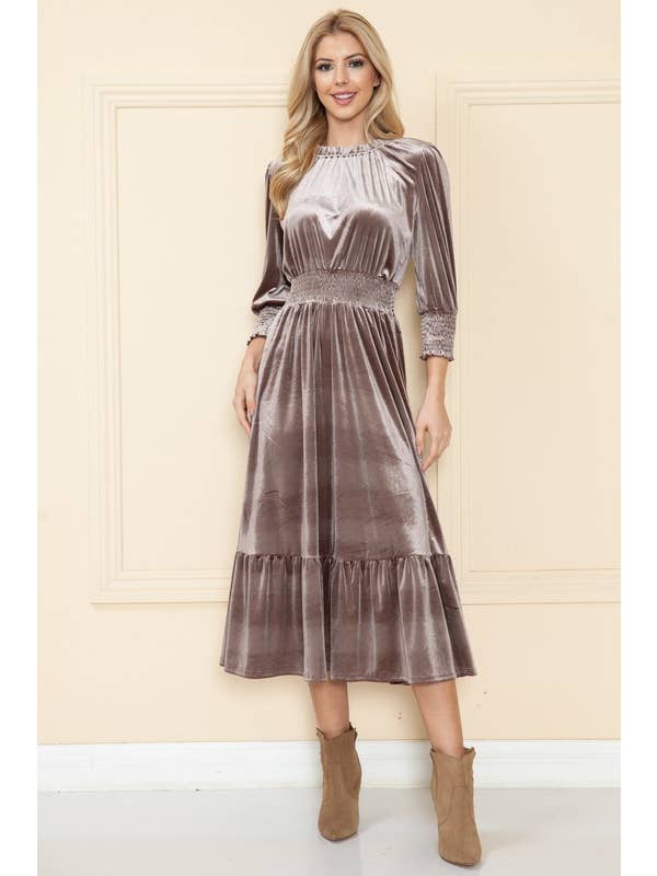 Reborn J - Wholesale Dress - Women's - Velvet Three Quarter Sleeve Midi Dress18