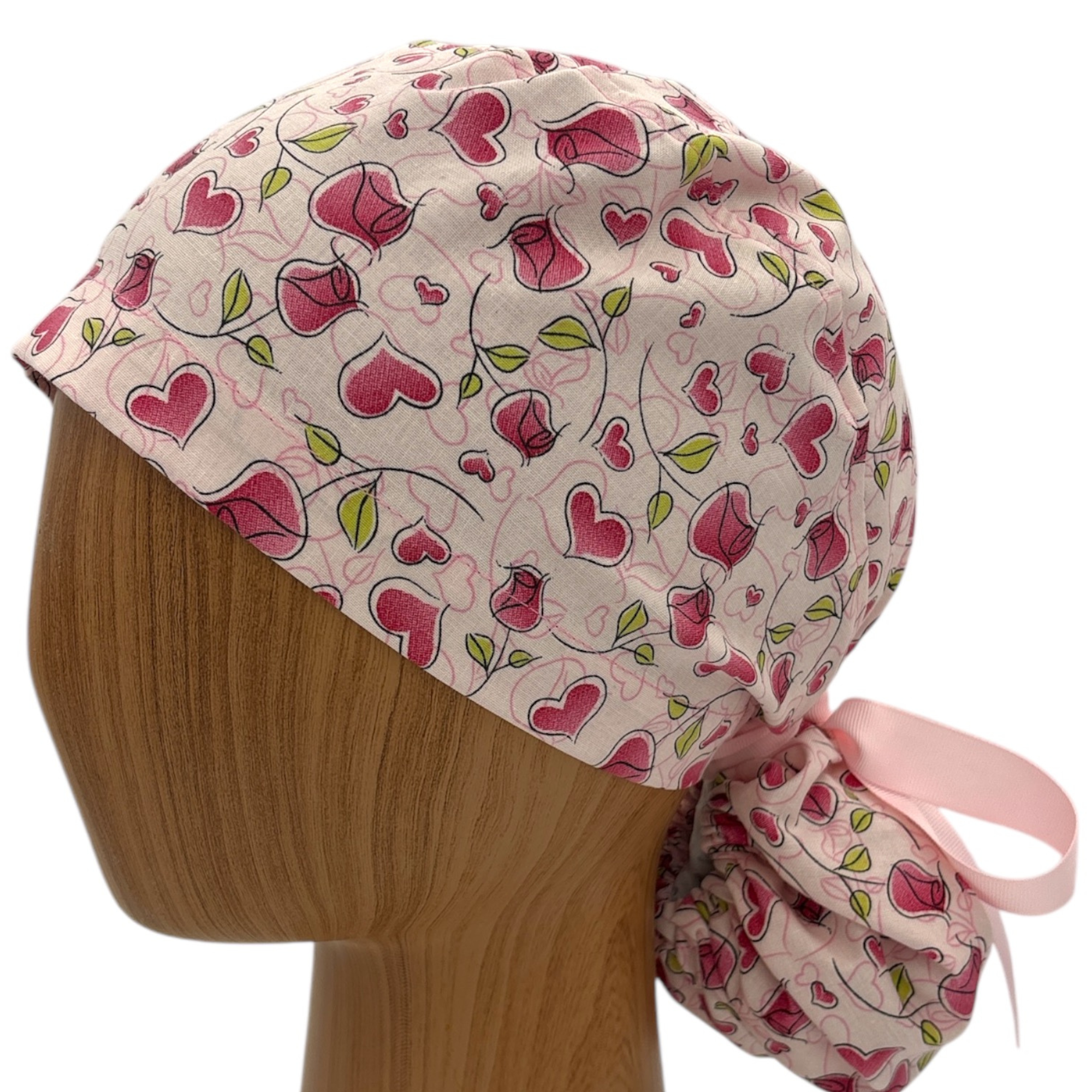 SewingLabPlus - Wholesale Healthcare Uniform - Women's - Valentine's Day Scrub Cap Pony Tail Scrub Hat Ribbon Tie 3