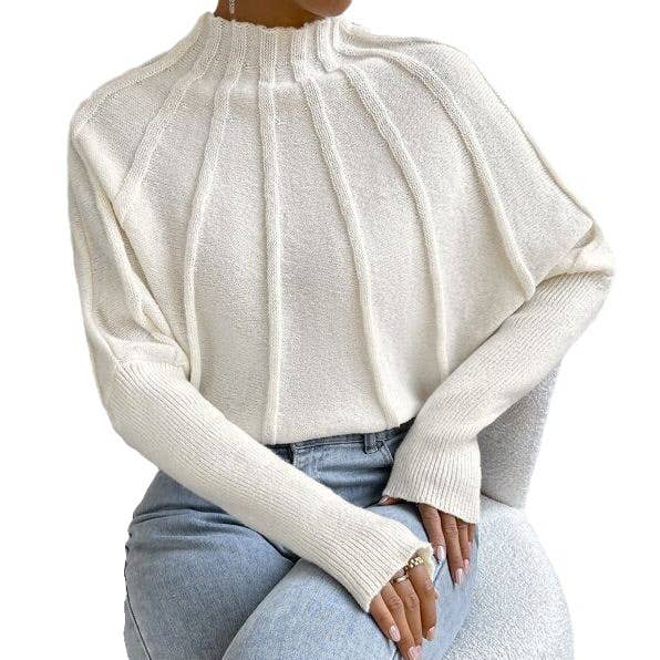 Rosa Clothing - Wholesale Knit Sweater - Women's - Wide Ribbed Mock neck Batwing Sleeve knit sweater2