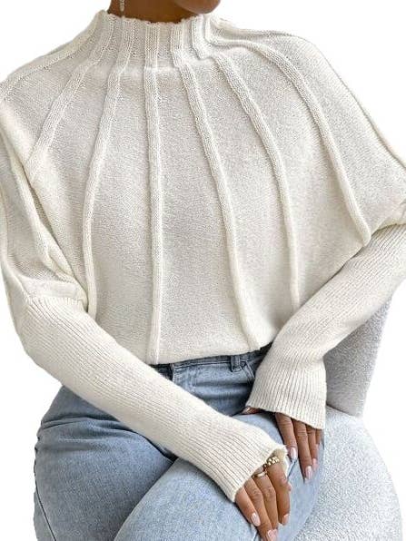 Rosa Clothing - Wholesale Knit Sweater - Women's - Wide Ribbed Mock neck Batwing Sleeve knit sweater2