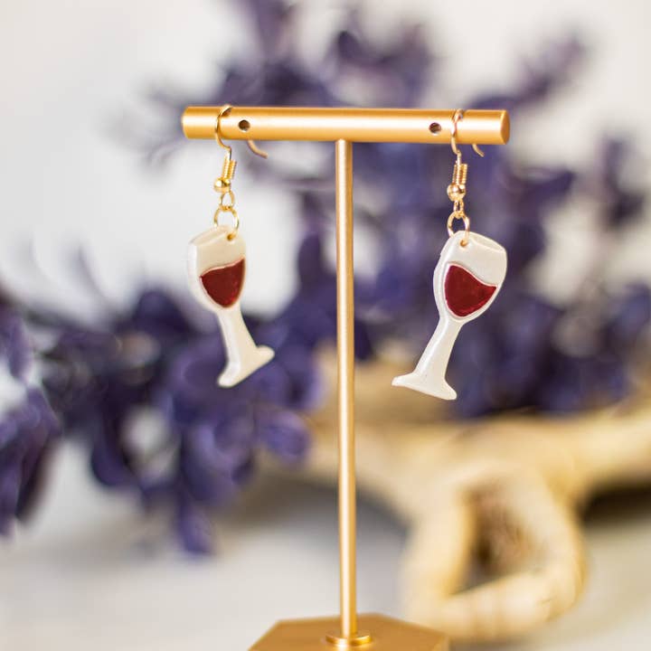 EJ Clay Co - Wholesale Dangle Earrings - Red Wine Dangles • Winery Earrings