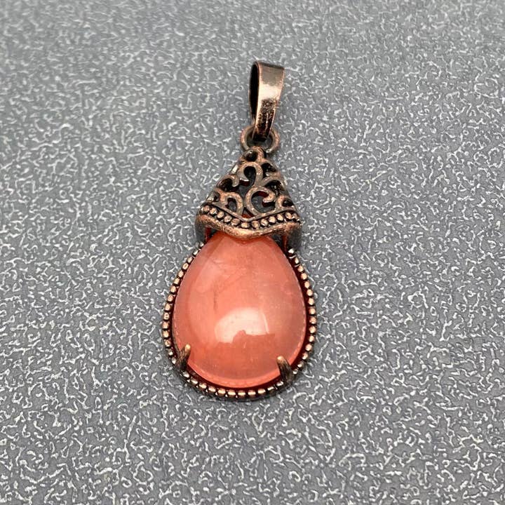 Mio Queena - Wholesale Individual Charm/Pendant - Drop-shaped Natural Stone Bronze Charms (Single Pendant) -CS33