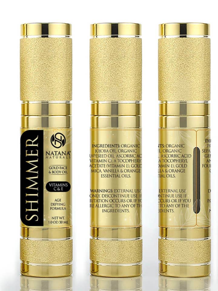 Shimmer Luxury Gold Body Glitter Oil for wholesale by Natana Naturals