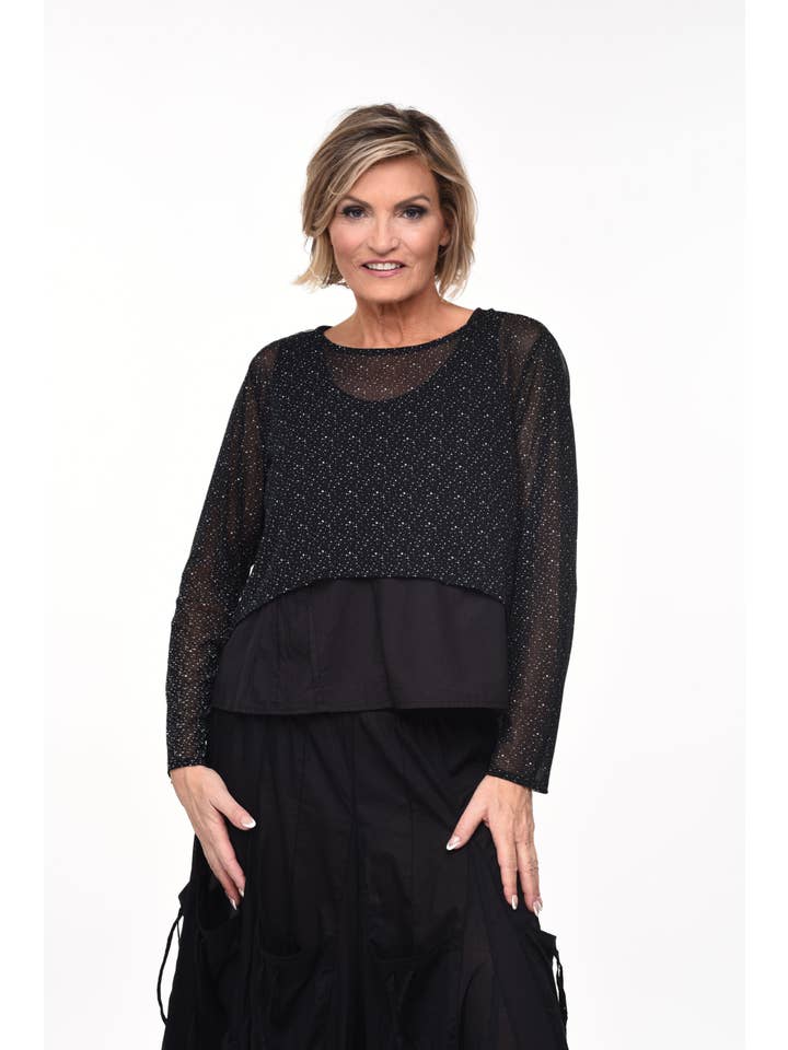 Tulip Clothing - Wholesale Blouse - Women's - M601 Arabella Topper in Black/White Mesh