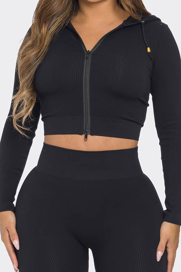 Lime All the Time - Wholesale Activewear Set - Women's - 2 Pcs Seamless Long Sleeve Hoodie and Highwaist Legging Set1