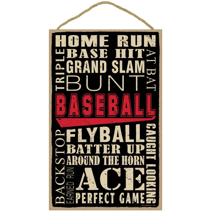 Baseball (word art) 10" x 16" primitive wood plaque, sign wh for wholesale by SJT Enterprises, Inc.