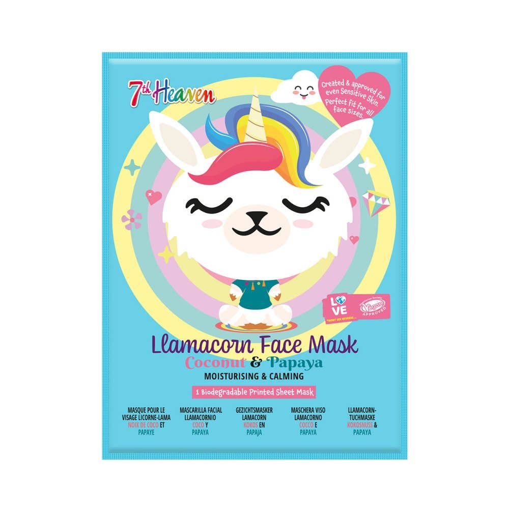 Beauty Goddess - Venta al por mayor Mascarilla - Mascarillas Faciales en Lámina Lamacorn 7th Heaven – Set de Cuidado de la Piel para Niños de 8+ Años – Mascarilla Facial en Lámina con Mezcla de Llama y Unicornio con Coco y Papaya – Mascarillas en Lámina para Calmar, Hidratar y Humectar la Piel0