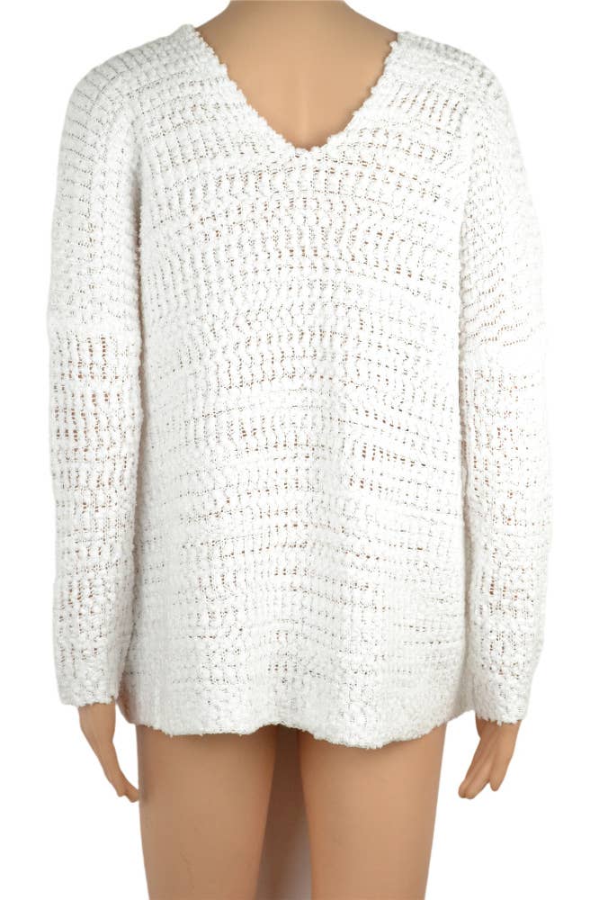 Blanc Pull sexy à col en V blanc XC1373 en vente sur Faire1