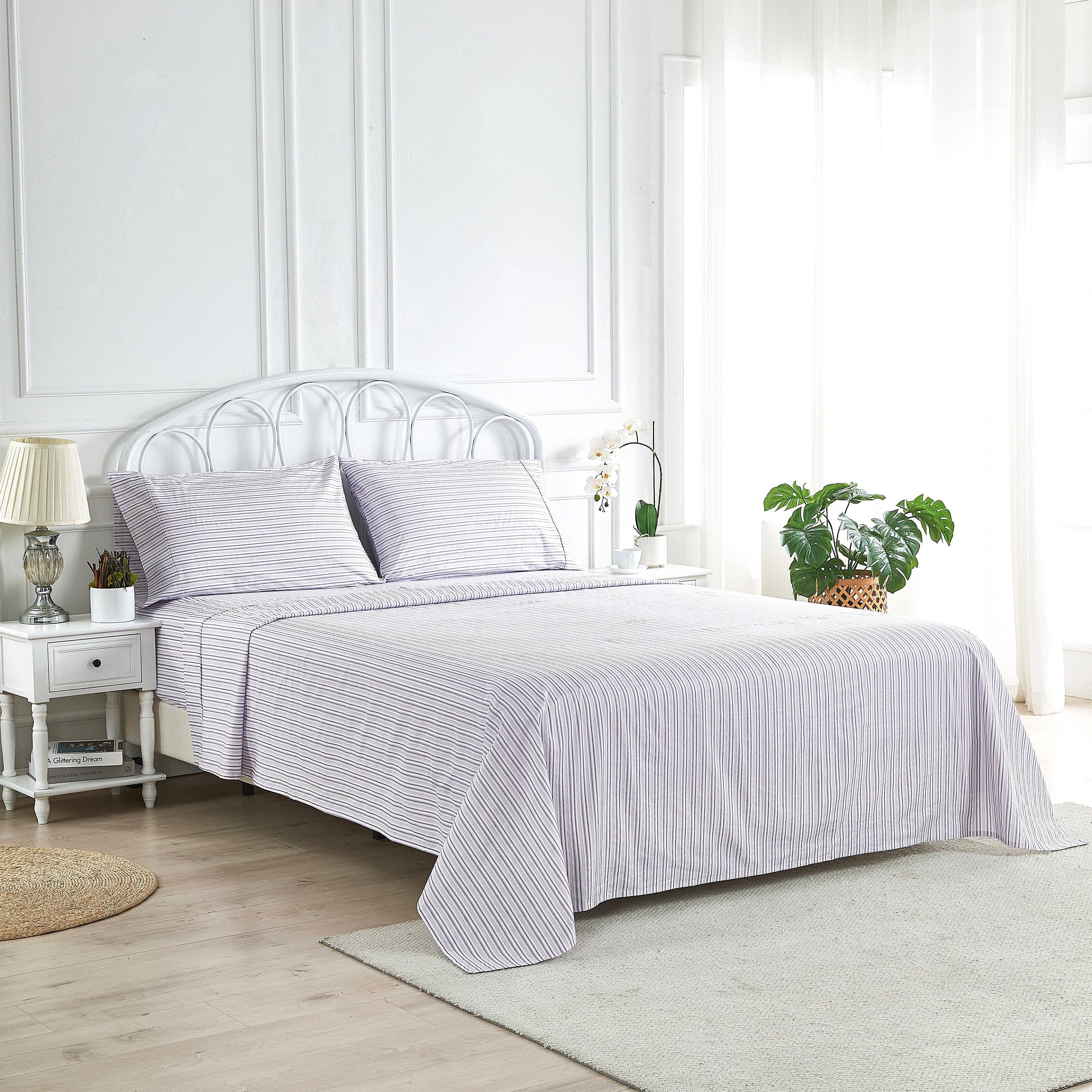 Mélange Home - Vente Parures de lit - Ensemble de draps en percale de coton imprimé à rayures24