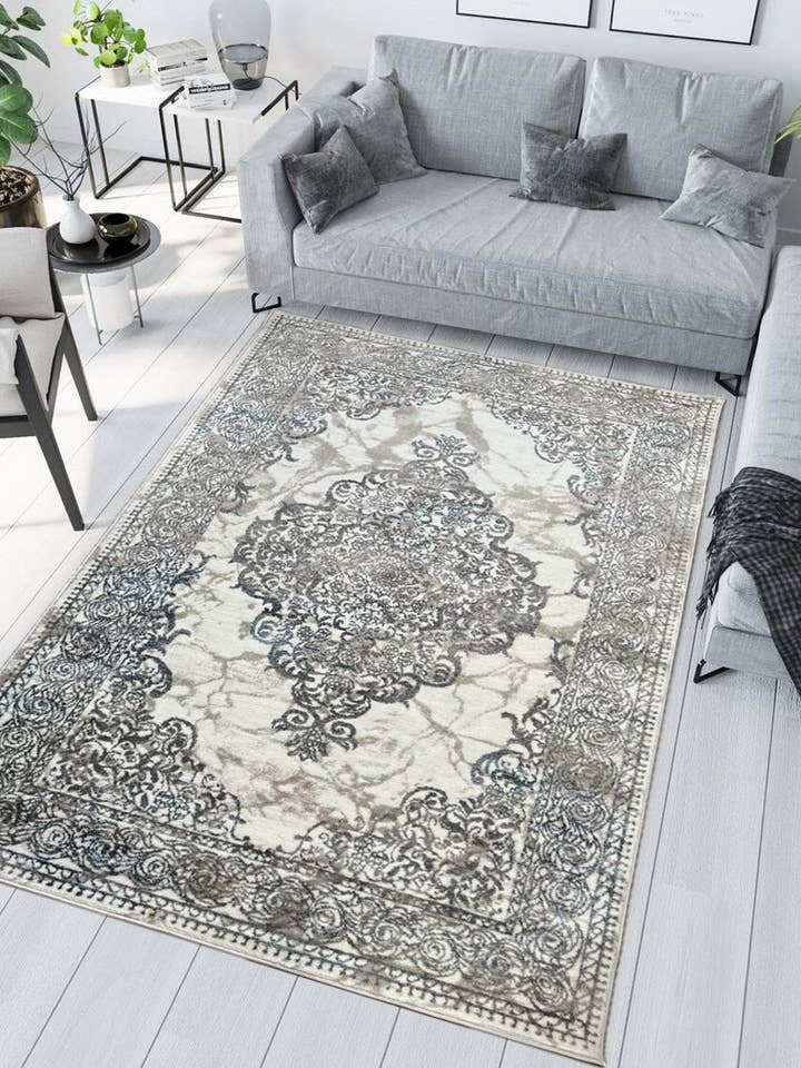 ROY's Home One Level Area Rugs, Classic Pattern - Shiny Ivory,Grey,Beige Yarn for wholesale by Roy's Home LLC