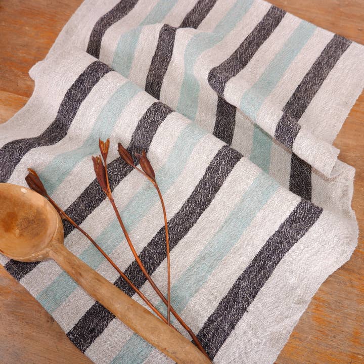 NorraVilla - Wholesale Tea Towel - Blue Black Natur Striped - Linen Kitchen Towel5