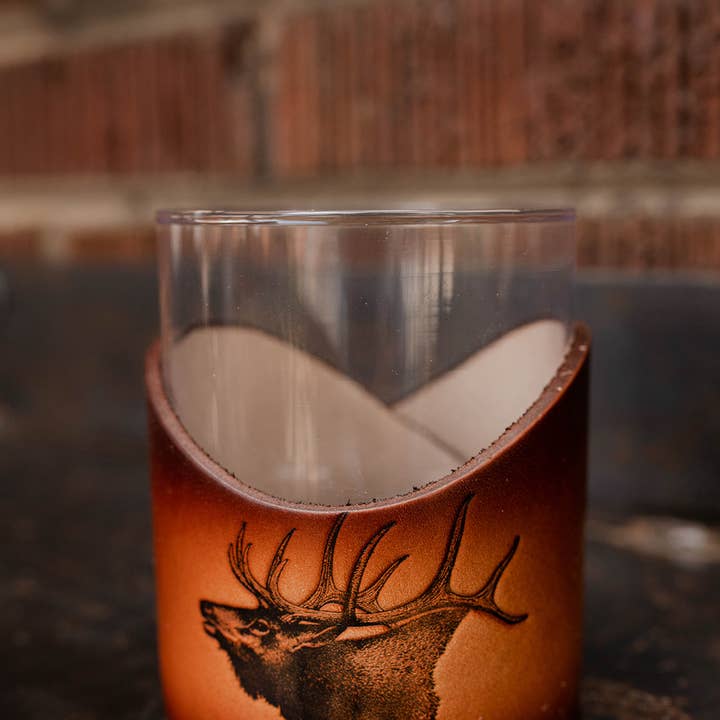 Lindy Leather - Wholesale Cocktail/Liquor Glass - Leather Rocks Glass - Light Stain Handmade Barware