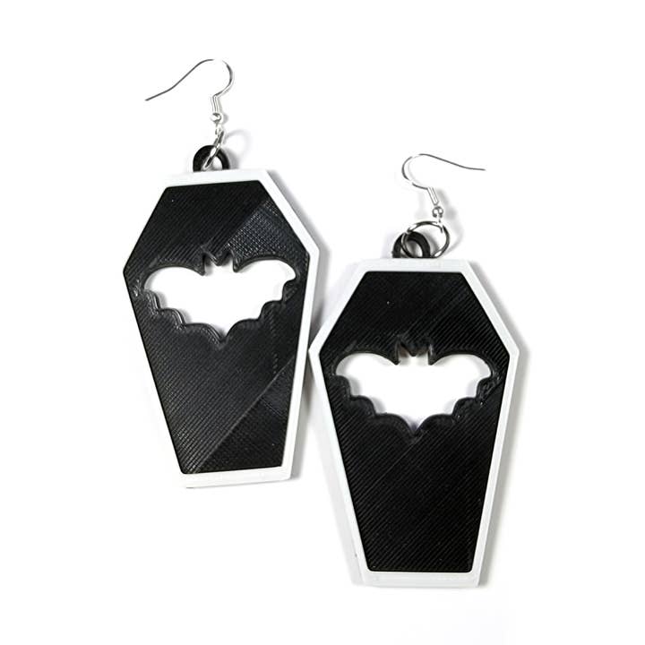 Printy Vibes - Vendita all'ingrosso Orecchini pendenti - Orecchini gotici spettrali neri a forma di pipistrello, stampati in 3D0