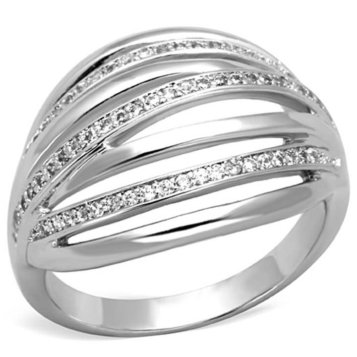 3W828 - Bague en laiton rhodium avec CZ AAA en clair pour la vente par Alamode