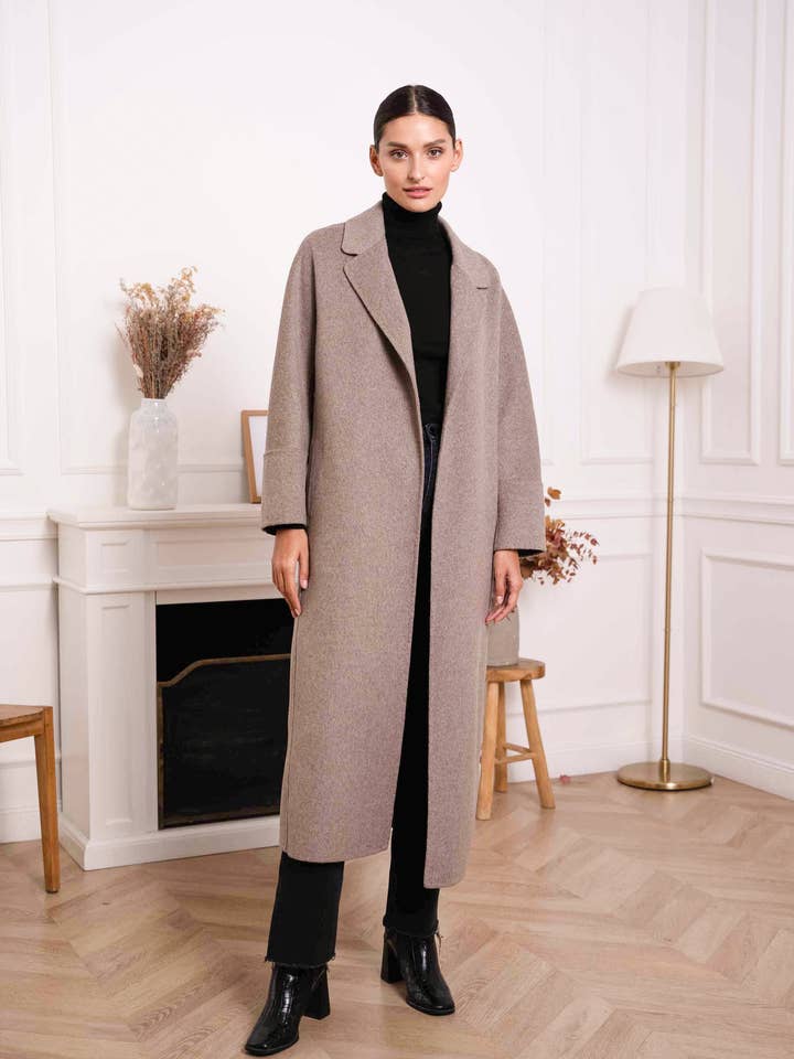 Casaco de roupão longo com mistura de lã artesanal por atacado de Attentif Paris