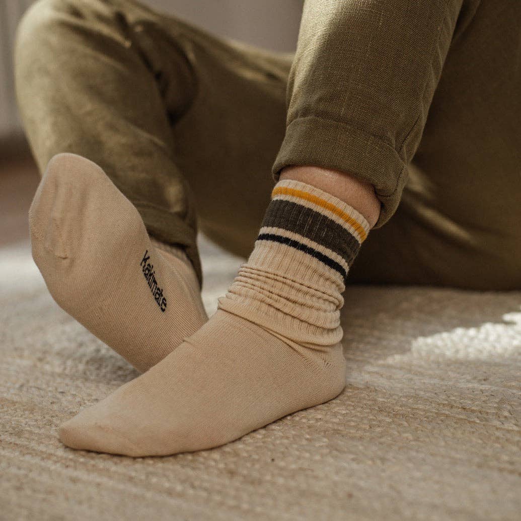 KAKIMATE - Wholesale Socks - Unisex - Striped organic cotton socks pack ecru2