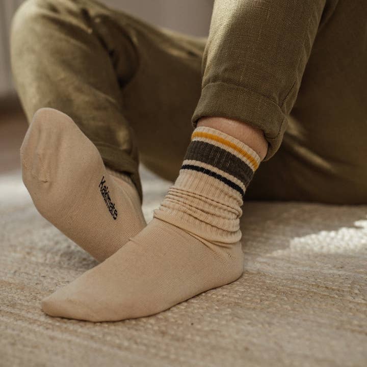 KAKIMATE - Wholesale Socks - Unisex - Striped organic cotton socks pack ecru2